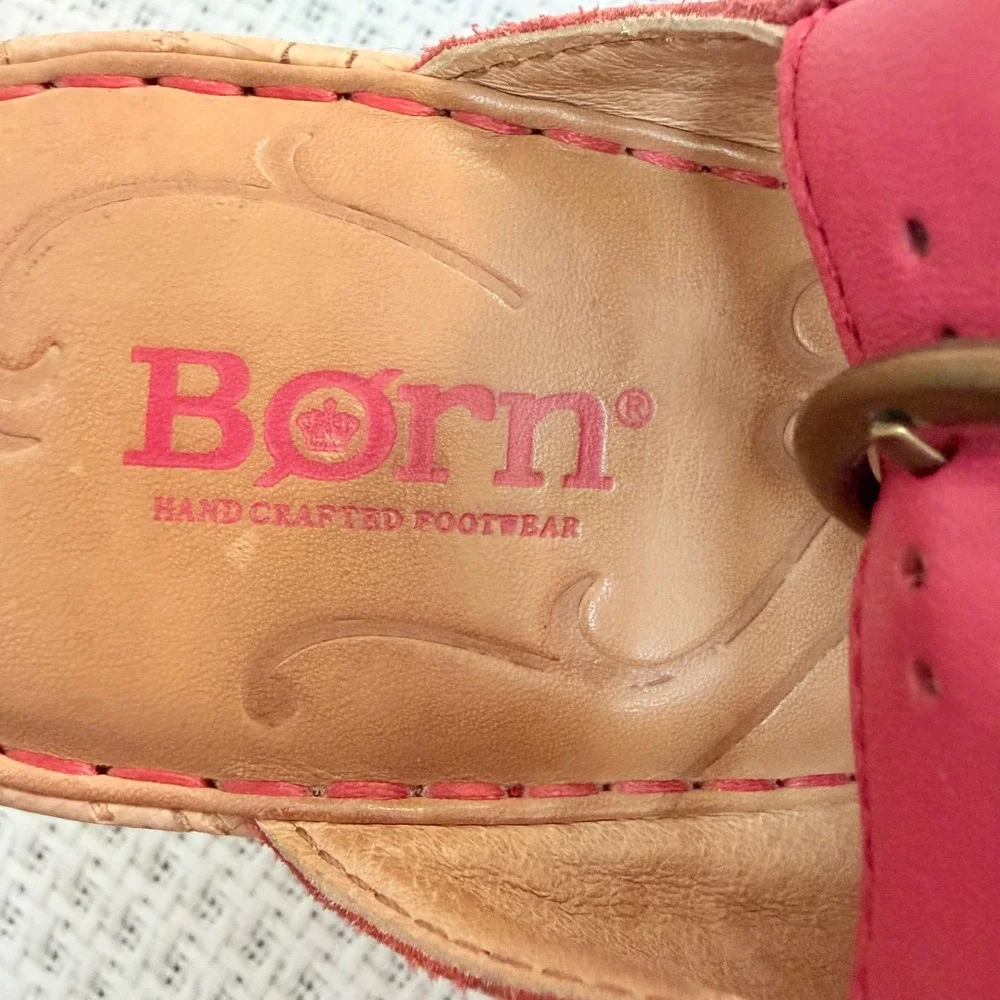 Born Wedge Sandals Women 9 Fuchsia Leather Crisscross Slingback Boho Summer Bold